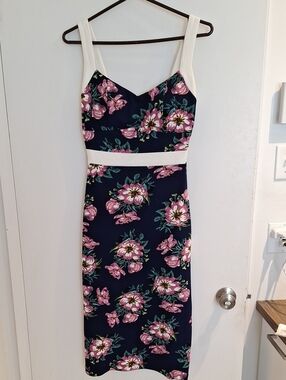 Unique Vintage Navy Dress with Pink Floral